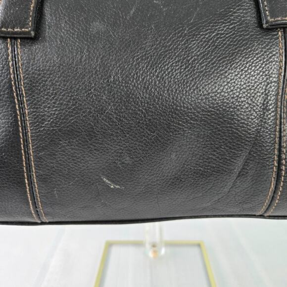 Black Leather Pebble Grain Double Shoulder Strap Purse with Zipper Closure - Picture 8 of 14